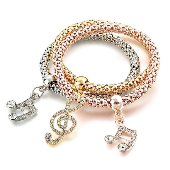 Tri-Tone Musical Charm Bracelet Set – Treble Clef & Notes - Picture 4 of 7